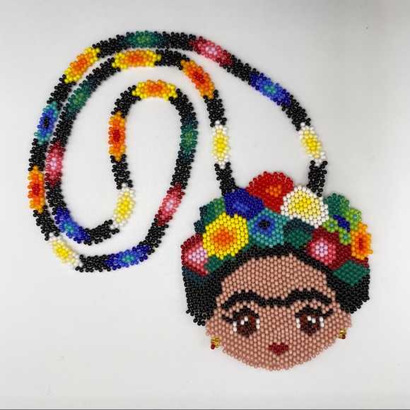 Jewelry - Handmade Huichol  Frida Kahlo Necklace  from Mexico/ Collar Frida Kahlo Huichol